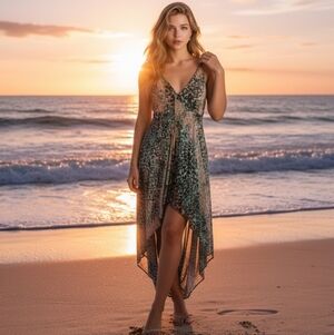 Diva Collection Blue, Green and Silver Asymmetrical Sequin Sundress